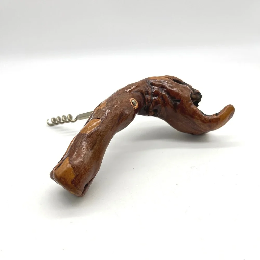 Vintage Handcrafted Gnarled Burl Wood Handle Corkscrew Rustic Wine Bottle Opener